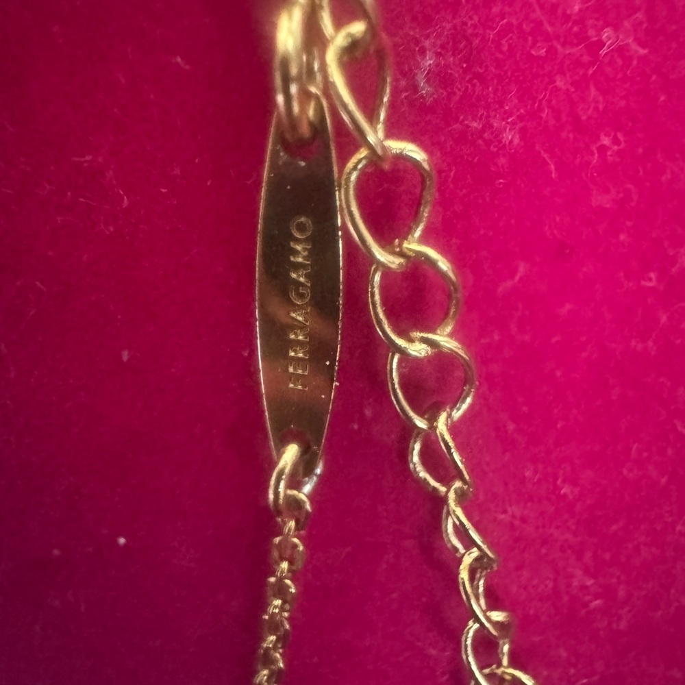 Salvatore Ferragamo Gold-Tone Gancini Pendant Necklace on Chain - Pink Accent - Picture 2 of 4